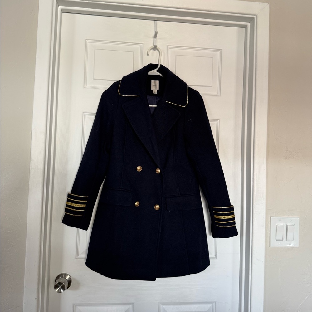 Maeve Navy Pea Coat with Gold Buttons
